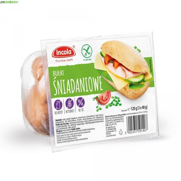 BEZGLUTENOWE BUŁKI ŚNIADANIOWE INCOLA 3 SZT. 120 g