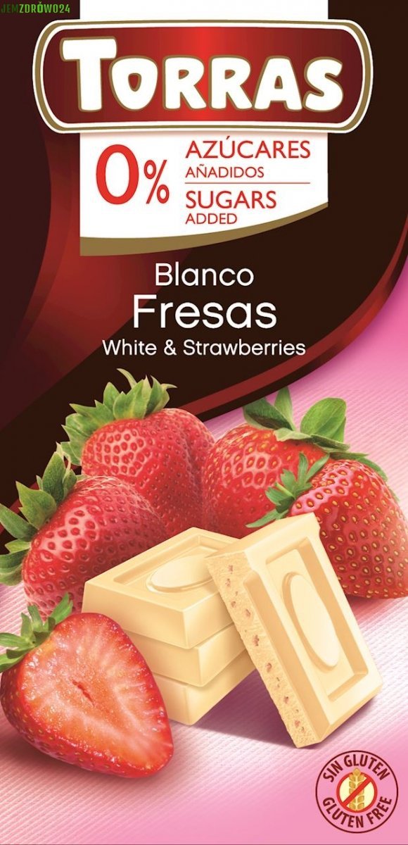 Czekolada biała z truskawkami bez cukru i glutenu Torras 75 g