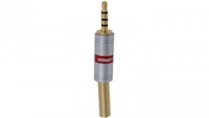 VITALCO JW940 Wtyk Audio AUX mini Jack 3,5mm 4-polowy na kabel do 4,0mm CHROME pozłacany czerwony