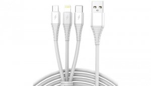 Kabel USB 3w1 micro USB, USB-C, lightning 1m biały VA0122 Vayox