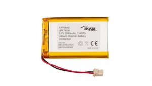 Akumulator litowo-polimerowy Akyga AKY0640 LP674261 Li-Po 3.7V / 2000mAh PCM Molex 2.50 2-Pin 50mm