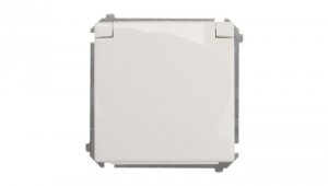 Simon Basic Gniazdo bryzgoszczelne z/u IP44 z przesłoną torów i klapką białe BMGZ1Bz.01/11