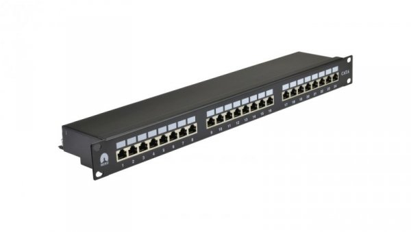 Patch panel RACK 19 cali 1U kat.6 24p FTP z półką czarny NEKU
