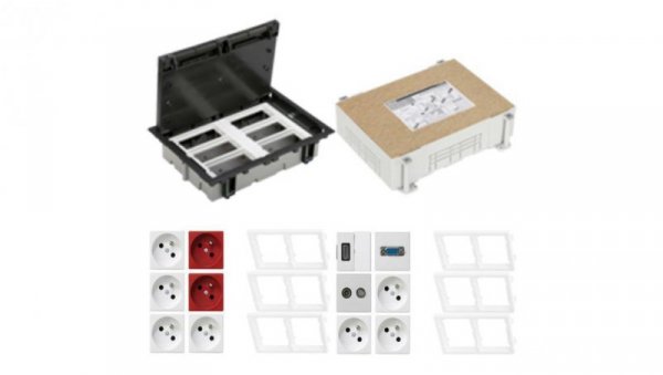 KONTAKT SIMON FLOOR BOX puszka podłogowa 7x gniazdo z/u +2x gniazdo DATA+ 1x VGA +1x RTV-SAT+ 1x HDMI + kaseta do wylewki
