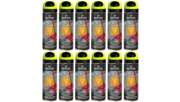 Farba geodezyjna do znakowania spray żółta 12 sztuk SOPPEC Fluo T.P.