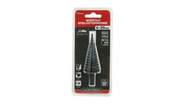 Wiertło wielostopniowe HSS M2 Ø4-30mm Ø9mm podtaczane trójstronnie (N-WW0430)