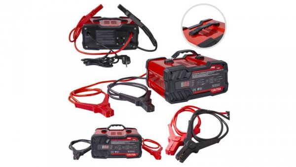 Prostownik automatyczny 6V / 12V 12A z mikroprocesorem z rozruchem 75A PROWERK