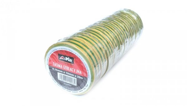 Taśma izolacyjna z PVC 0,13mm/19mm/20m ŻÓŁTO-ZIELONA (10 szt.)