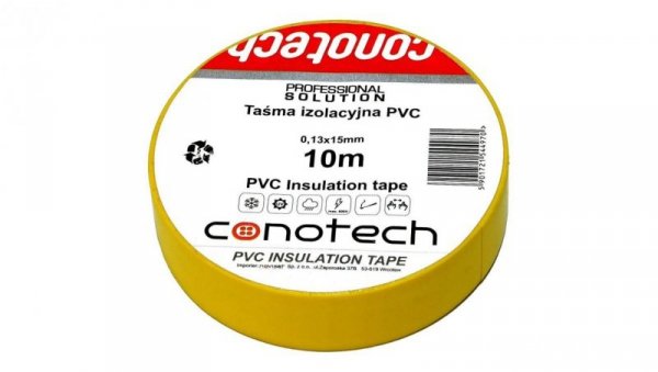 Taśma izolacyjna żółta PVC 0,13x15x10m NS