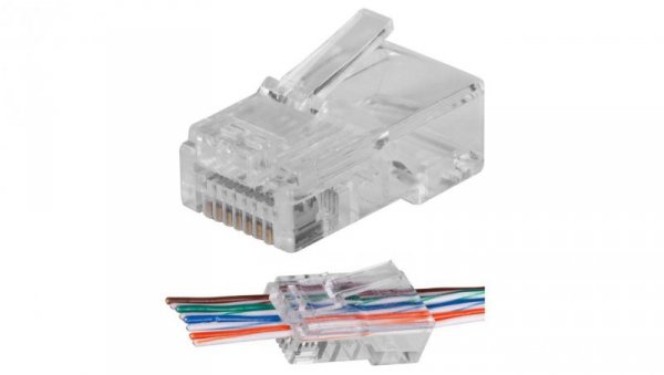 Wtyk modularny RJ45 8P8C kat.6 nieekranowany UTP drut przelotowy NEKU WORECZEK 100szt.