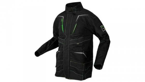Bluza, kurtka robocza wzmocnienia na łokciach PREMIUM PRO czarna z neonowo-zielonymi przeszyciami rozmiar S/48 NEO 81-214-S