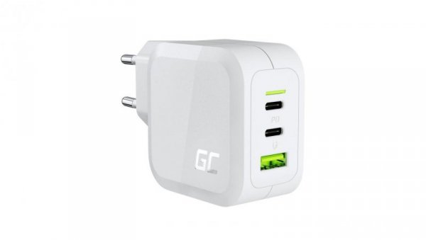 Green Cell Biała Ładowarka sieciowa 65W GaN GC PowerGan do Laptopa, MacBooka, Telefonu, Tabletu, Nintendo Switch - 2x USB-C, 1x