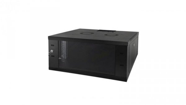 Szafa wisząca 9U, STRONG RACK, 600x450, czarna, drzwi szklane, jednoskrzydłowe, tył osłona pełna, osłony boczne zamykane na kluc