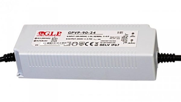 GPVP-90-12 Zasilacz impulsowy do LED 90W 12V/7.5A filtr PFC IP67 podwójna izolacja przewodów