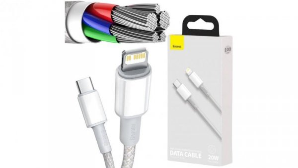 KABEL USB-C -igt/br Lightning / iPhone Baseus Cafule CATLGD-02 1m 20W PD Quick Charging BIAŁY W OPLOCIE