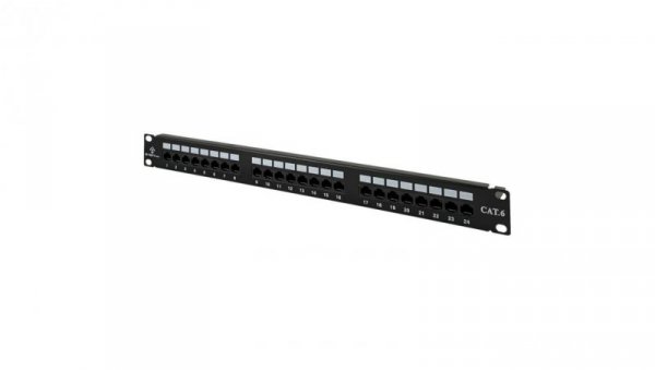 Patch panel RACK 19 kat.6 24p UTP z półką 1U czarny Alantec