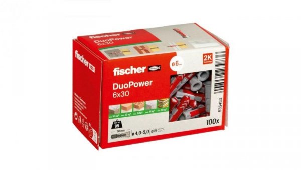 Kołki rozporowe uniwersalne DuoPower 6x30 100 sztuk FISCHER
