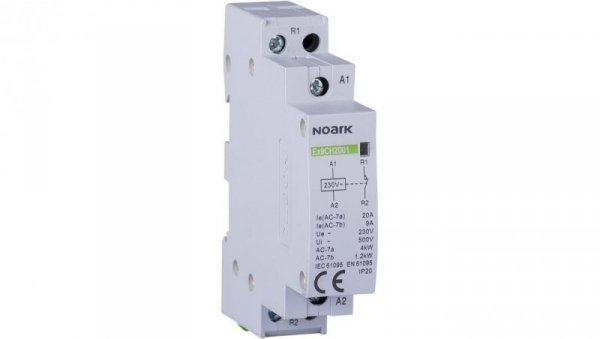 Stycznik modułowy 20A 1xNO cewka 230V TH35 instalacyjny 1-biegunowy 1-modułowy NOARK