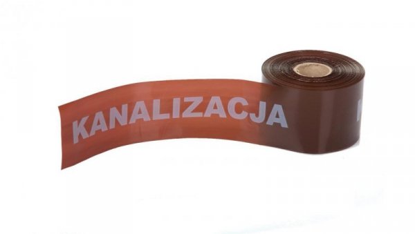 Taśma ostrzegawcza oznaczeniowa brązowa szer. 20 cm nadruk Uwaga Kanalizacja /100m