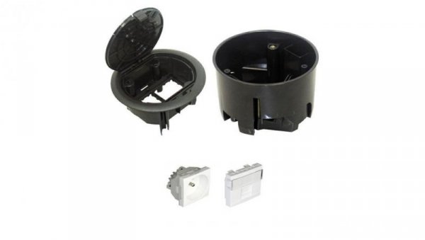 EFAPEL FLOOR BOX puszka podłogowa okrągła EFAPEL 1x gniazdo 230V z/u + 1x gniazdo RJ45 kat. 6 FTP ekranowane