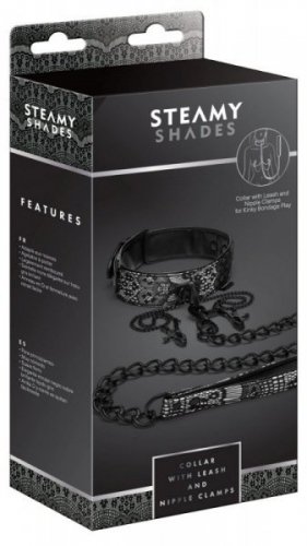 STEAMY SHADES Collar with Leash and Nipple Clamps