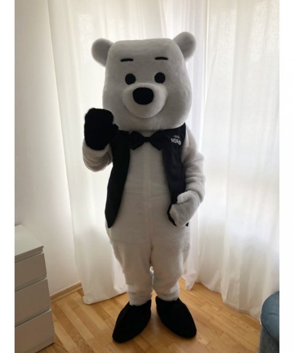 Strój reklamowy chodzącej maskotki Biały Miś Kelner