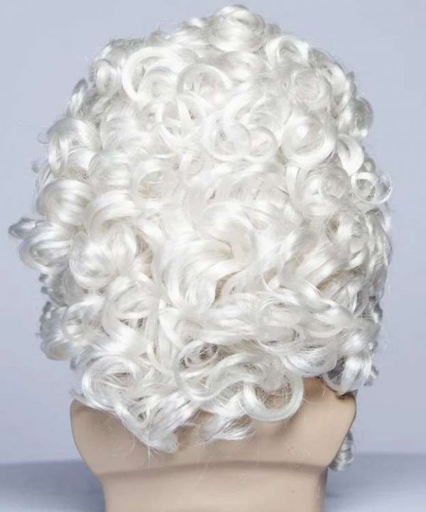 Zarost Mikołaja – broda i peruka, białe loki – widok z tyłu