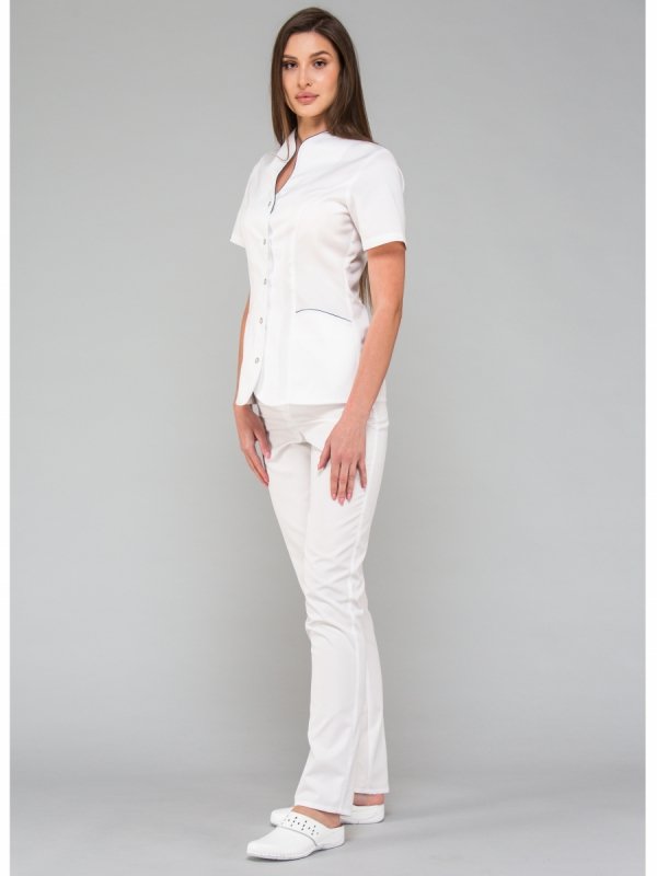Bluza medyczna - scrubs -Róża kr. rękaw biała, lamówka atramentowy