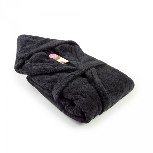 Szlafrok frotte z kapturem czarny - BLACK ARTG026