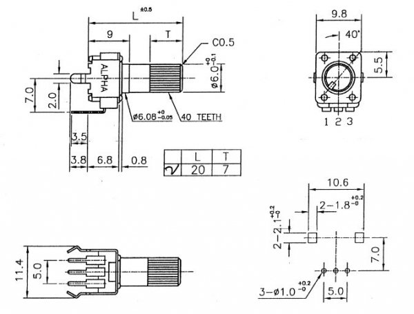 Alpha 9mm plastic - 1M/A logarytmiczny