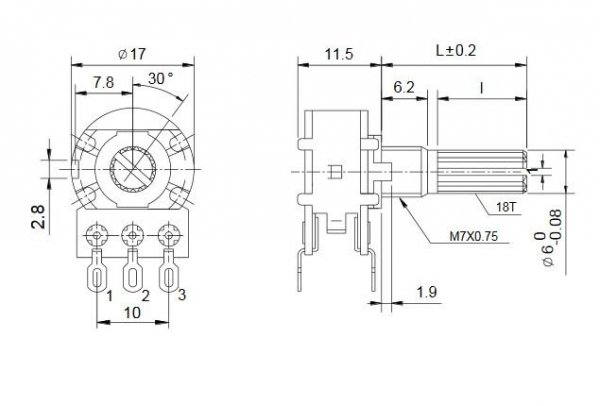 Potencjometr stereo 2x50k/A logarytmiczny panel, standard