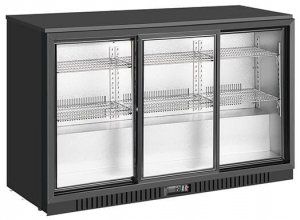 Barowa szafa chłodnicza  | chłodziarka podblatowa RQ-330SC | 318l | drzwi przesuwne | 3-drzwiowa | 1350x520x845 mm