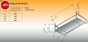 Półka wisząca do koszy lo 366 - 2200x615 Lozamet