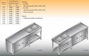 Stół zlewozmywakowy 2-zbiornikowy lo 249 - 2500x700