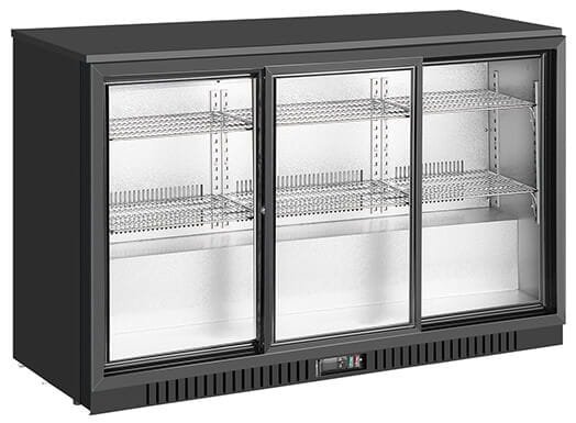 Barowa szafa chłodnicza  | chłodziarka podblatowa RQ-330SC | 318l | drzwi przesuwne | 3-drzwiowa | 1350x520x845 mm