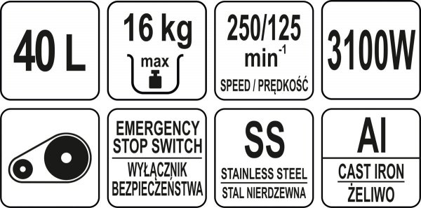 MIKSER SPIRALNY 40L 2-PRĘDKOŚCI, ORAZ WSTECZNY, 3100W, ZASILANIE 380-415V