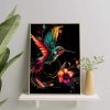 Malowanie Po Numerach Czarne Płótno Zestaw Kolibry i Kwiaty 40x50