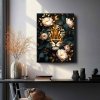 Malowanie Po Numerach Czarne Płótno Zestaw Leopard i Piwonie 40x50