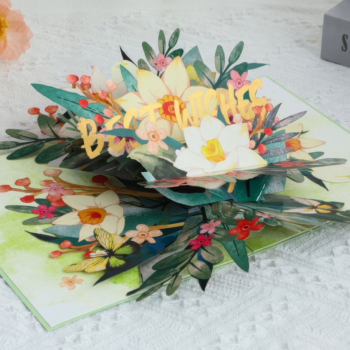 Kartka Pocztowa Okolicznościowa 3D Pop-up Kwiaty - Leśne Życzenia