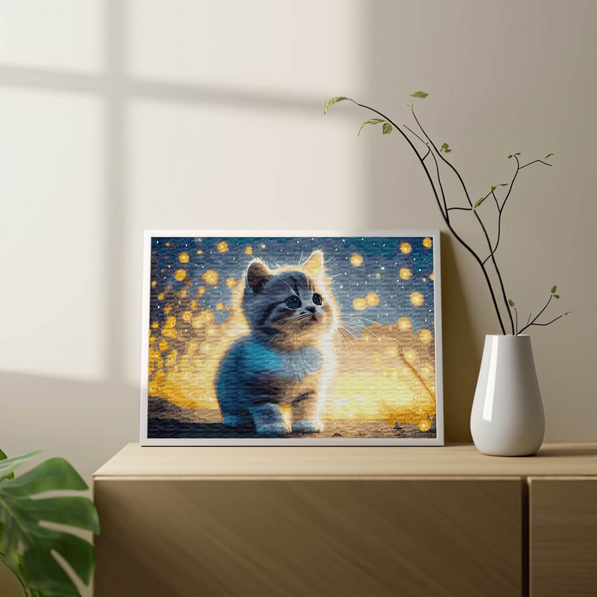 Malowanie Po Numerach Zestaw Kociak i Świetliki 40x50