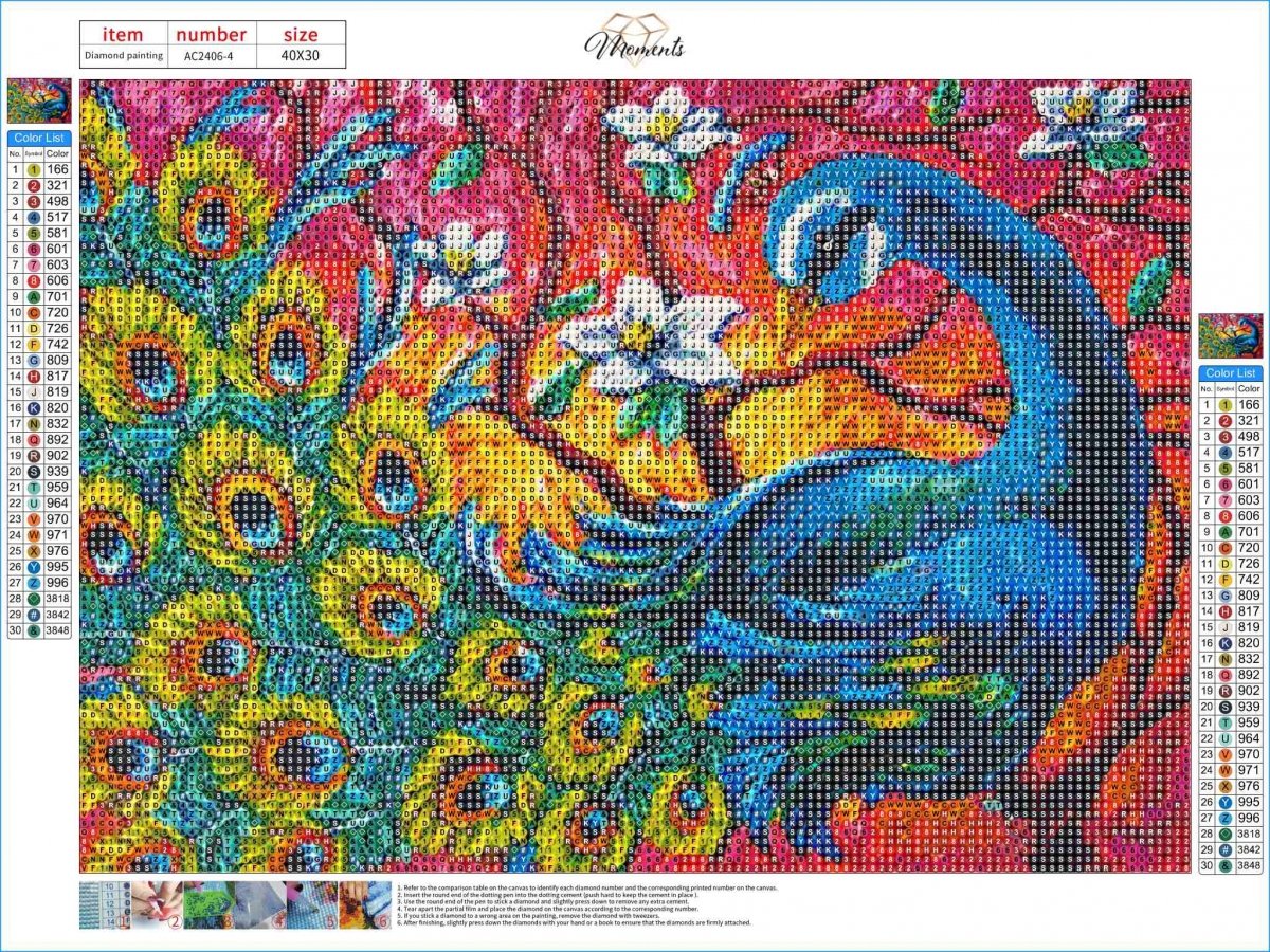 Haft Diamentowy Magnolia i Pawie Pióra 30x40 cm