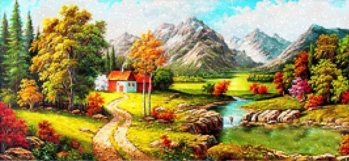 Haft Diamentowy Dom Nad Potokiem 100x50