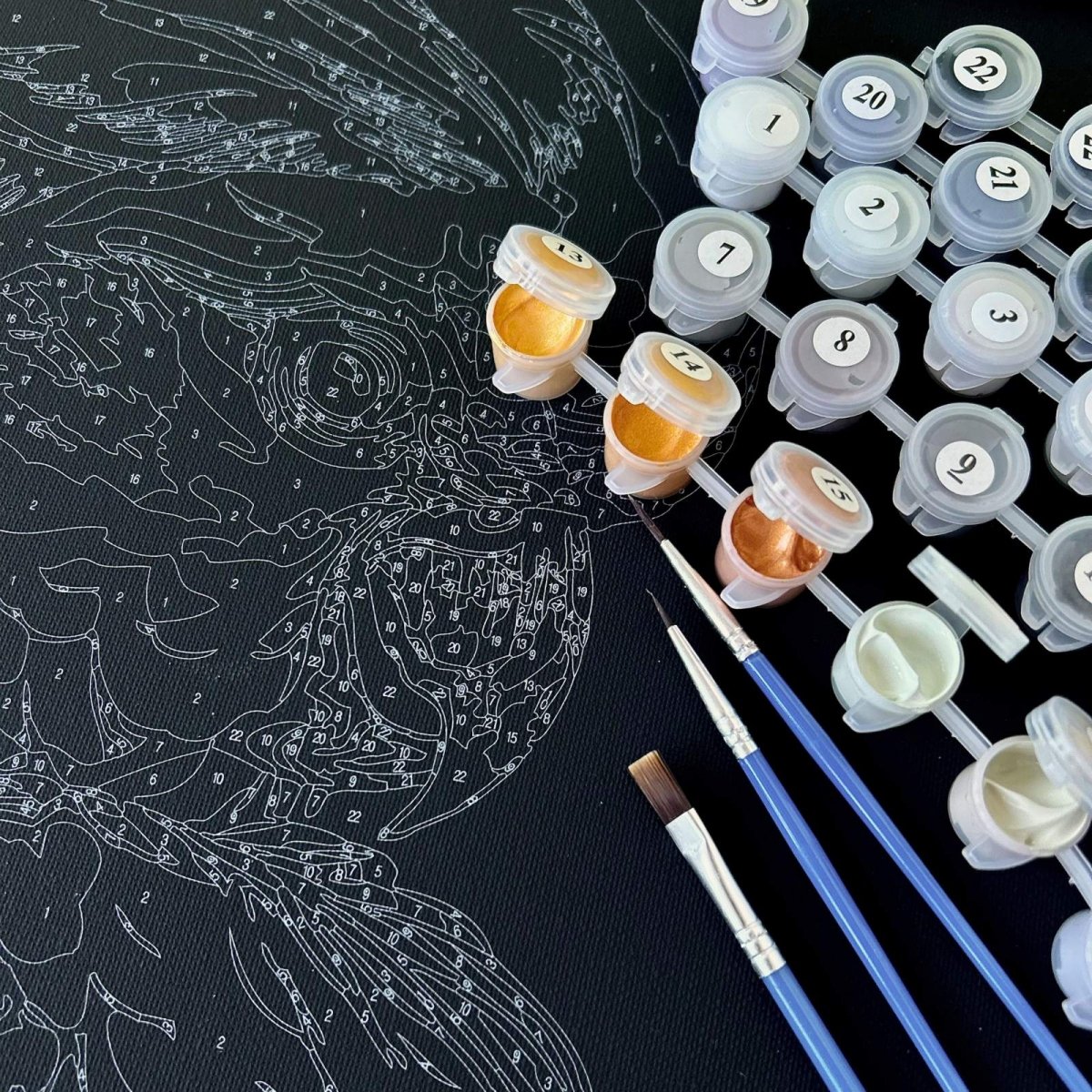 Malowanie Po Numerach Czarne Płótno Zestaw Leopard i Piwonie 40x50