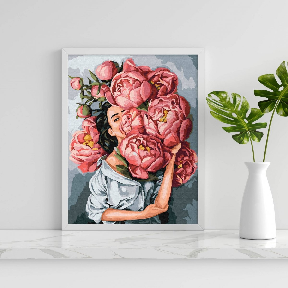 Malowanie Po Numerach Zestaw Kobieta w Piwoniach 40x50