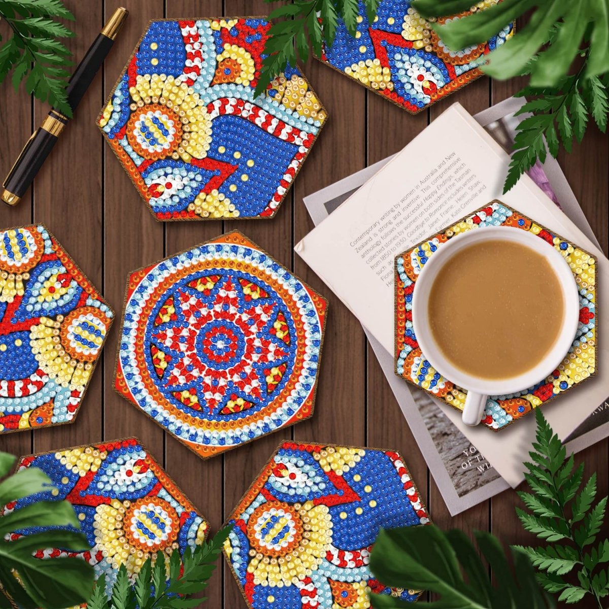 Haft Diamentowy - Podkładka Podkładki pod szklanki - Plaster Miodu - Mandala