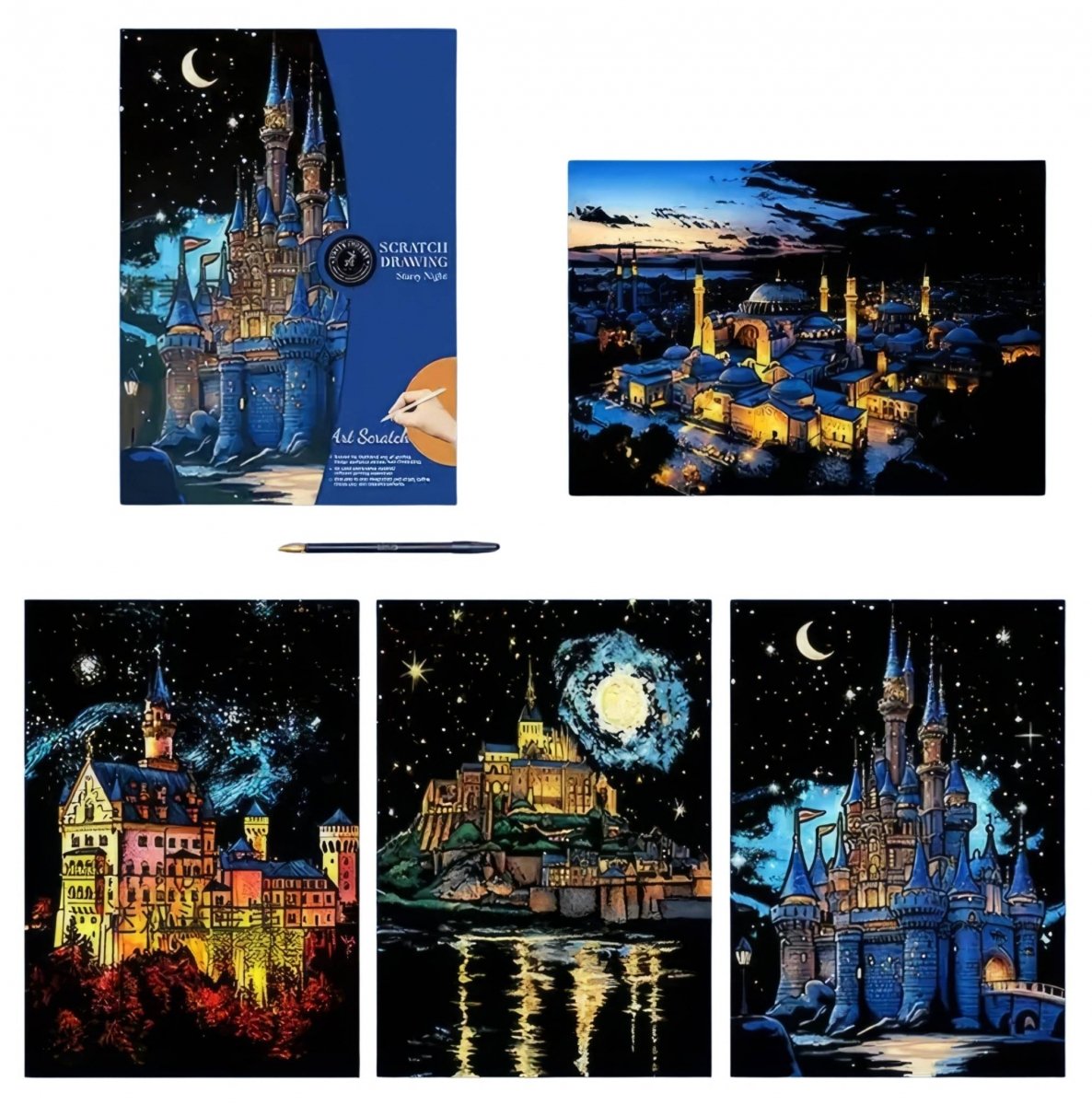 Magiczna Zdrapka Gwiezdna Noc (4szt.) 40x28 cm