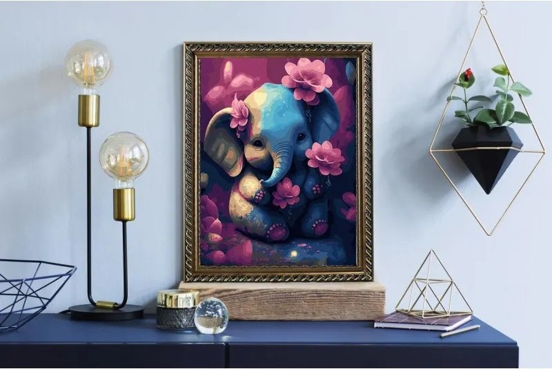 Malowanie Po Numerach Zestaw Słoń z Kwiatami  40x50