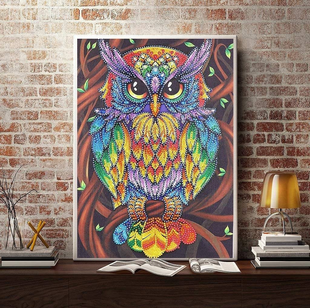 Haft Diamentowy Niebieska Sowa 30x40 cm
