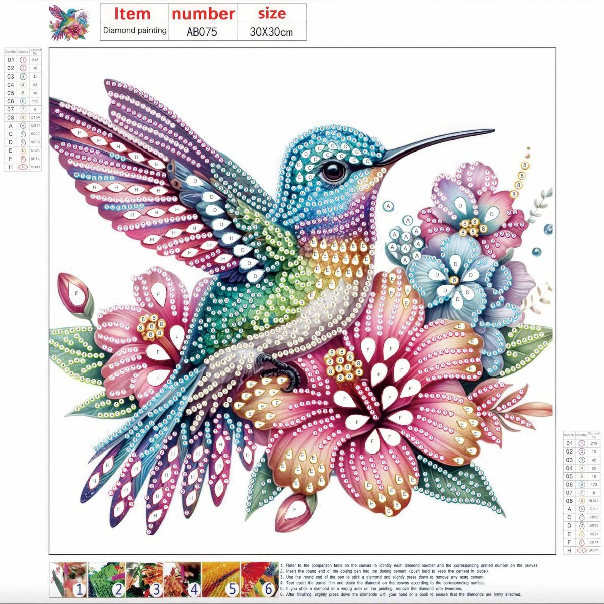 Haft Diamentowy Koliber w Ogrodzie 30x30 cm