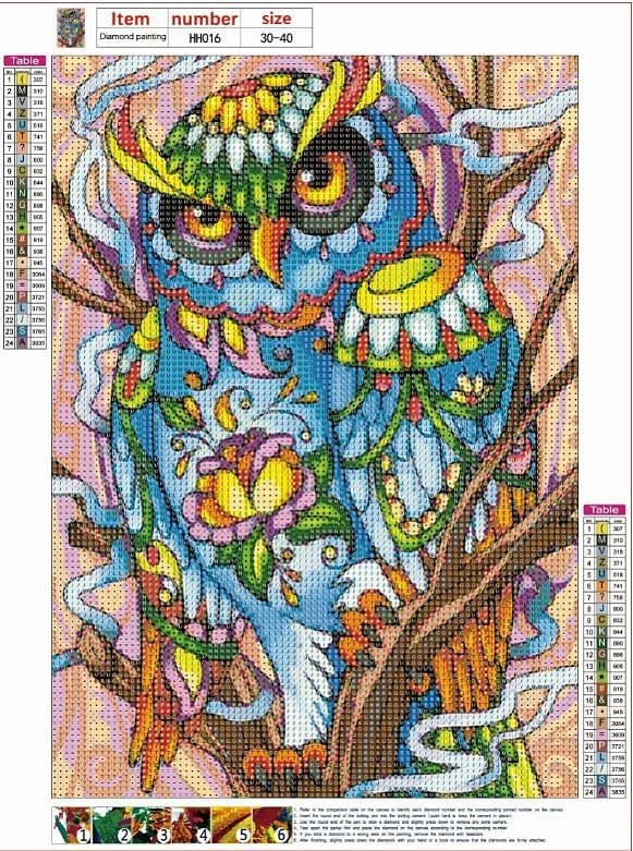 Haft Diamentowy Tęczowa Sowa 30x40 cm